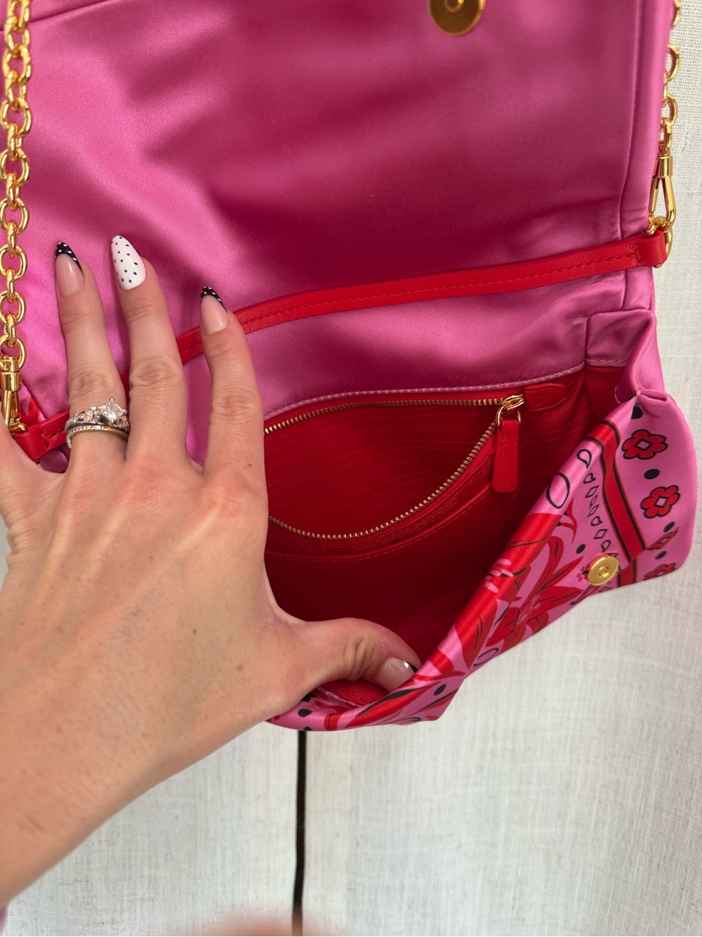 Kate Spade Satin Floral Bandana Clutch with Chain - Picture 11 of 11